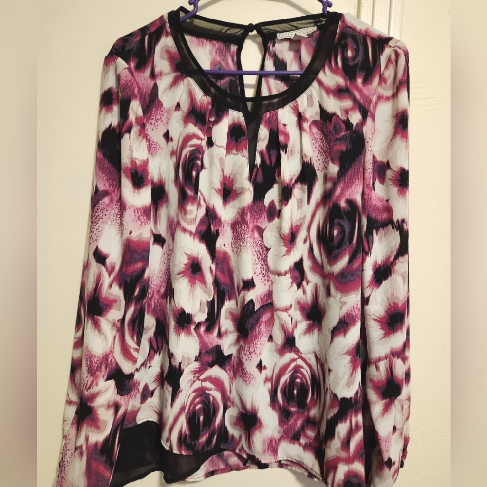 Dana Buchman pink violet floral blouse